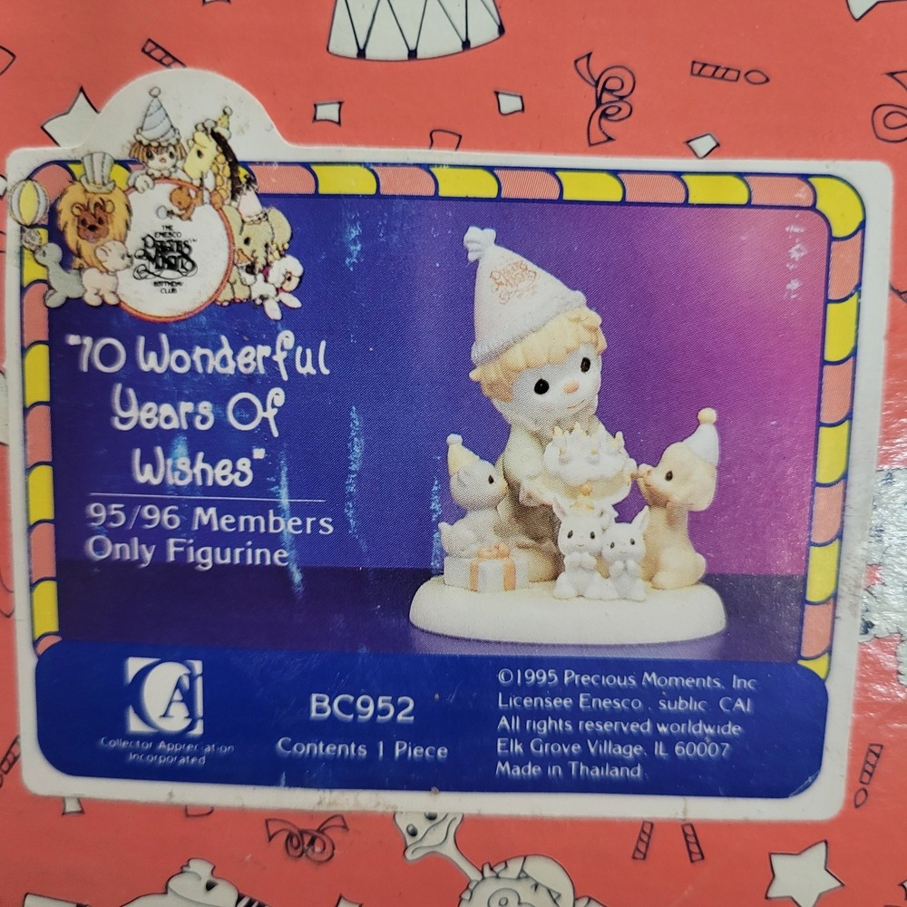 Precious Moments 10 Wonderful Years Of Wishes Figurine BC952 1995 Enesco